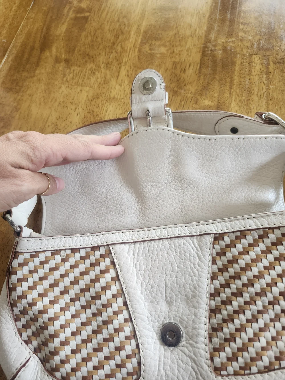 Michael Kors Vintage Y2K White Woven Leather Shoulder Bag